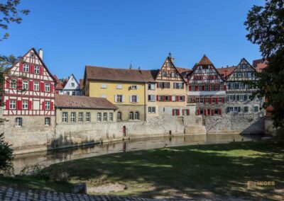 Altstadthäuser am Grasbödele und derKocherinsel Unterwöhrd in Schwäbisch Hall